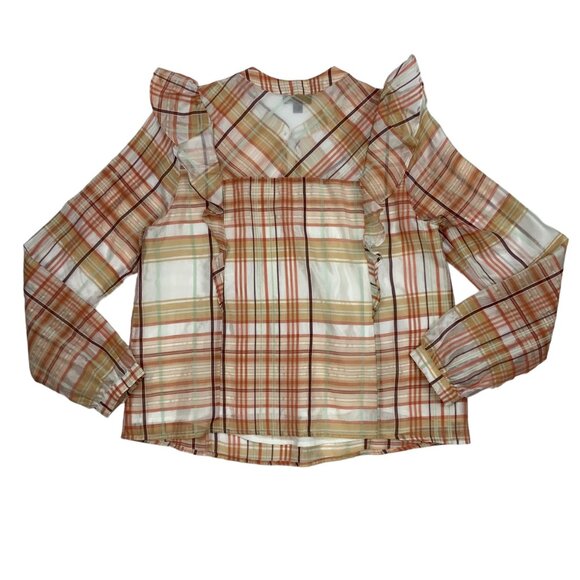 Anthropologie Currant Air Polly Peasant Blouse Top S Plaid Ruffles - Picture 12 of 12